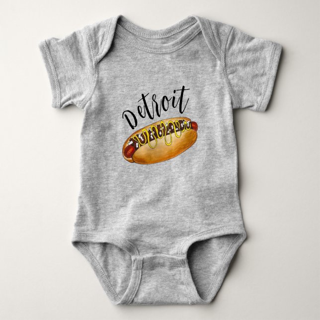Detroit Michigan MI Coney Island Hot Dog Hotdog Baby Bodysuit (Front)
