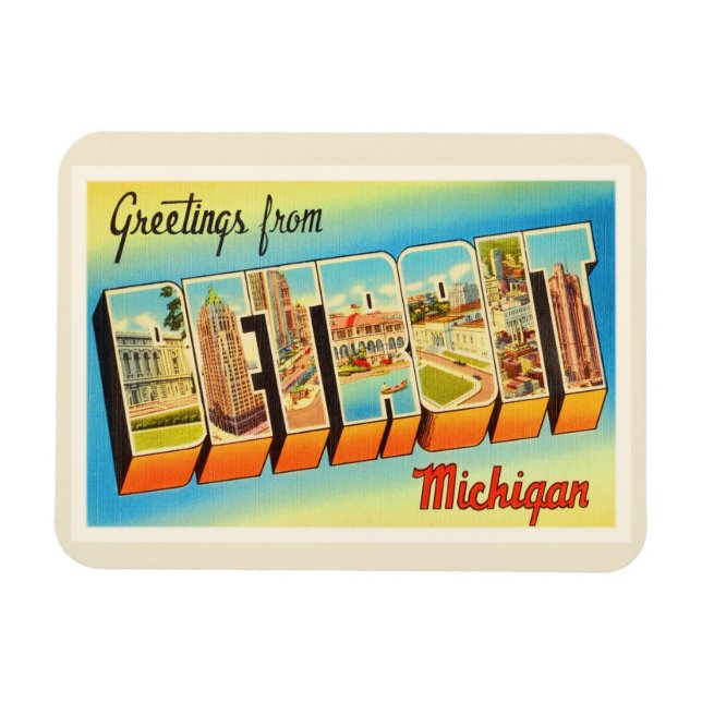 Detroit Michigan MI Old Vintage Travel Souvenir Magnet (Horizontal)