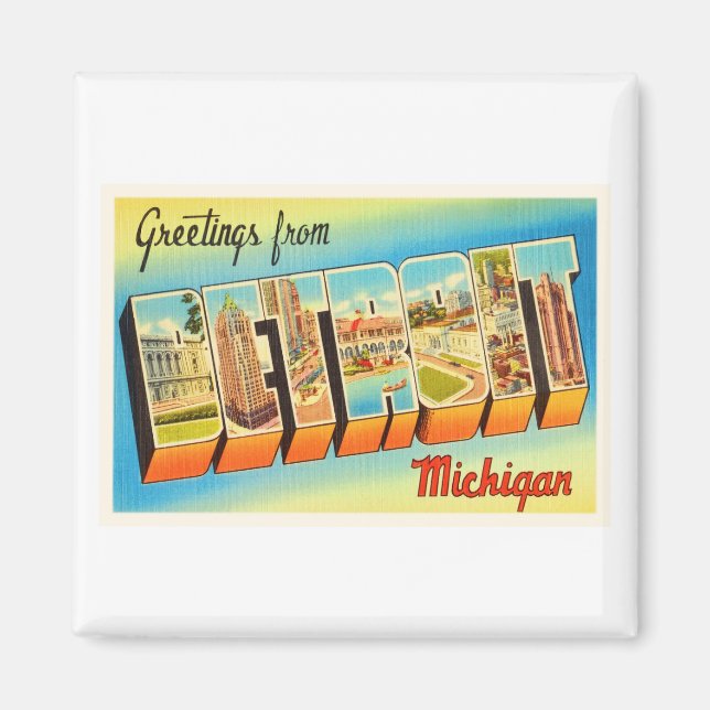 Detroit Michigan MI Old Vintage Travel Souvenir Magnet (Front)