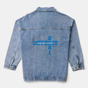Detroit Michigan Michigander Sunday Lion Knee Cap  Denim Jacket