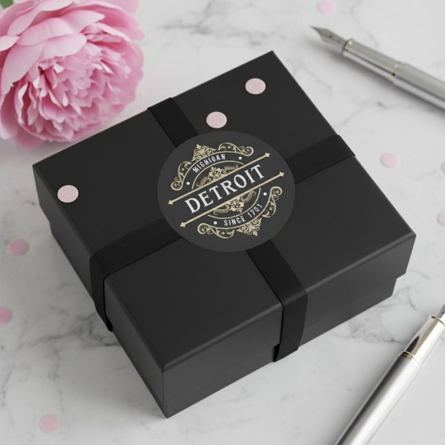 Detroit Michigan Since 1701  Classic Round Sticker (Detroit Michigan Since 1701 Classic Round Sticker)