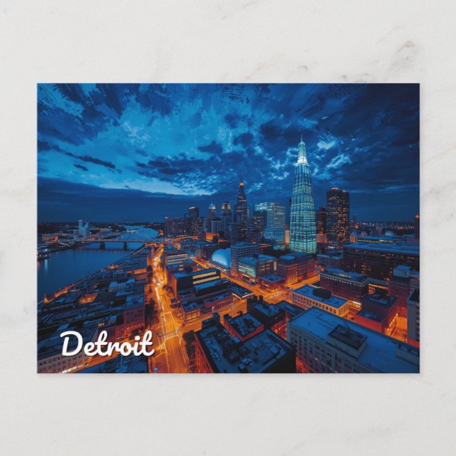Detroit Michigan Skyline City Art Postcard (Front)