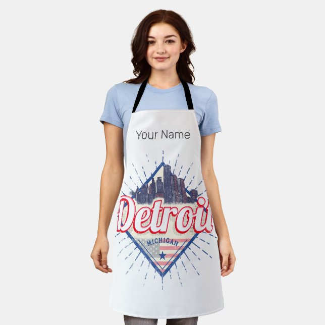Detroit Michigan United States Skyline Vintage USA Apron (Worn)