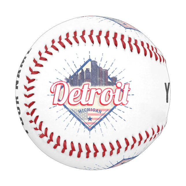 Detroit Michigan United States Skyline Vintage USA Baseball (Front Left)