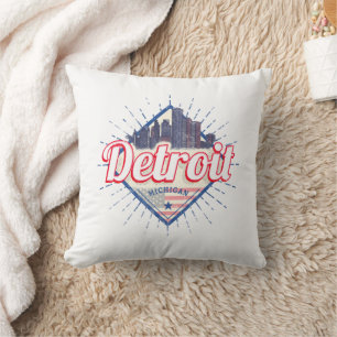 Detroit Michigan United States Skyline Vintage USA Cushion