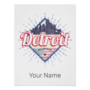 Detroit Michigan United States Skyline Vintage USA Poster