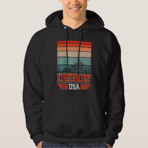 Detroit Michigan USA Retro Vintage Sunset Skyline  Hoodie