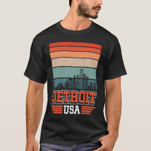 Detroit Michigan USA Retro Vintage Sunset Skyline  T-Shirt
