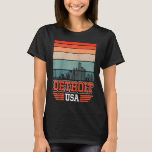 Detroit Michigan USA Retro Vintage Sunset Skyline T-Shirt