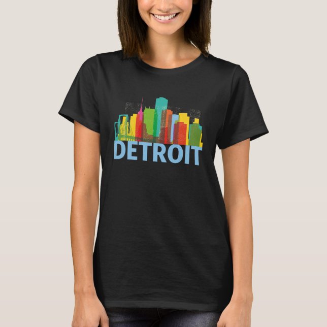 Detroit Michigan USA Skyline Silhouette Outline Sk T-Shirt (Front)