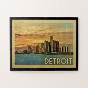 Detroit Michigan Vintage Travel Jigsaw Puzzle