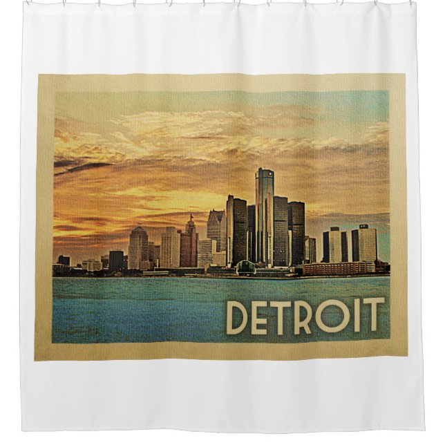 Detroit Michigan Vintage Travel Shower Curtain (Front)