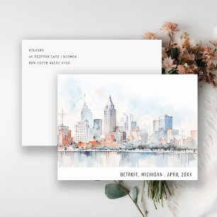 Detroit Michigan Watercolor Landscape Travel Holiday Postcard