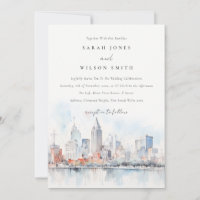 Detroit Michigan Watercolor Landscape Wedding