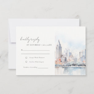 Detroit Michigan Watercolor Landscape Wedding RSVP Card