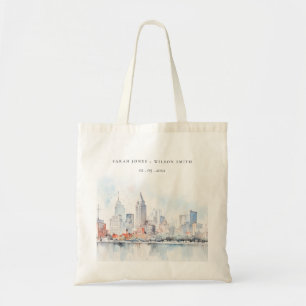 Detroit Michigan Watercolor Landscape Wedding Tote Bag