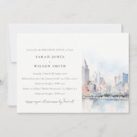 Detroit Michigan Watercolor Scape Rehearsal Dinner