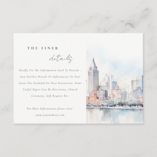 Detroit Michigan Watercolor Scape Wedding Details Enclosure Card (Front)