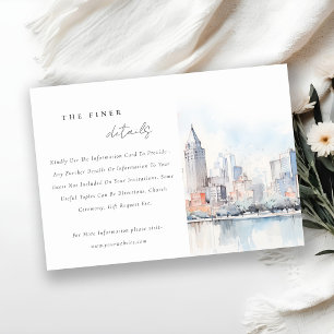 Detroit Michigan Watercolor Scape Wedding Details Enclosure Card