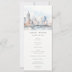 Detroit Michigan Watercolor Scape Wedding Program Invitation