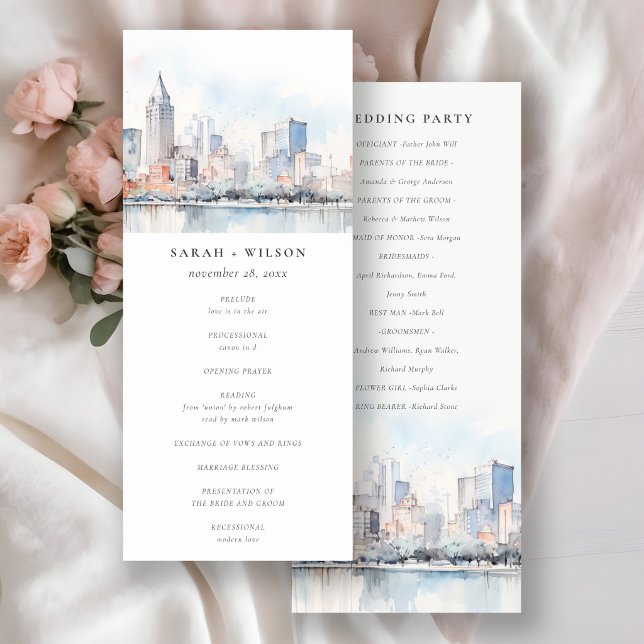 Detroit Michigan Watercolor Scape Wedding Program Invitation (Creator Uploaded)