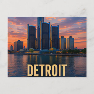 Detroit Michigan Waterfront Travel Gift Postcard