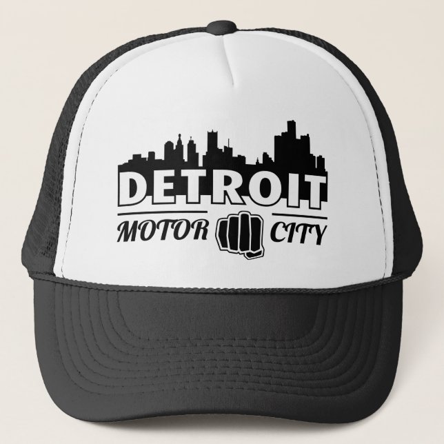 Detroit Motor City Skyline Trucker Hat (Front)