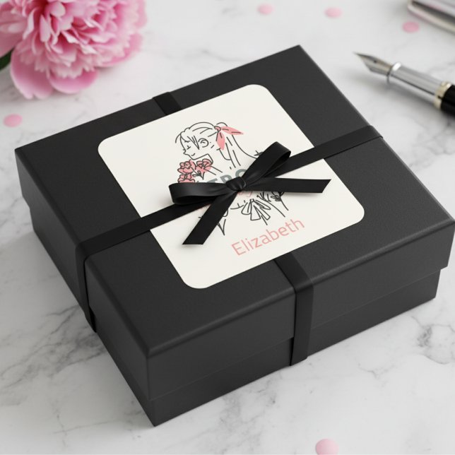 Detroit Pink Flowers Custom Square Sticker (Detroit Pink Flowers Custom Square Sticker)