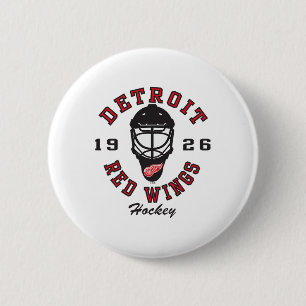 Detroit Red Wings Hockey Mask Gray Officially Lice 6 Cm Round Badge