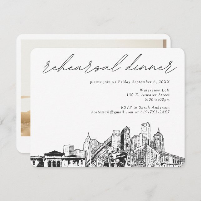Detroit Rehearsal Dinner Wedding Enclosure Card (Front/Back)
