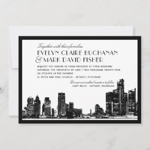Detroit Skyline Art Deco Wedding Invitation