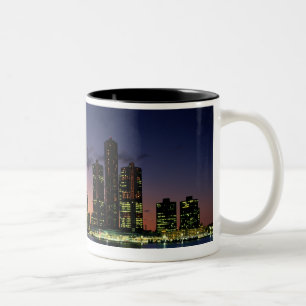 Detroit Skyline at Dusk 2 Two-Tone Coffee Mug