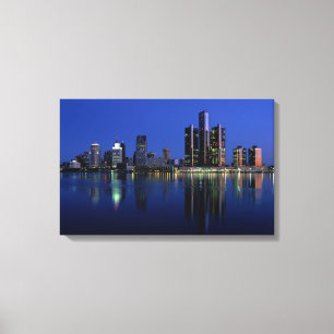 Detroit Skyline at Night Canvas Print