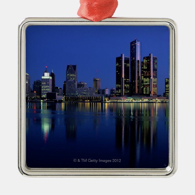 Detroit Skyline at Night Metal Tree Decoration (Front)