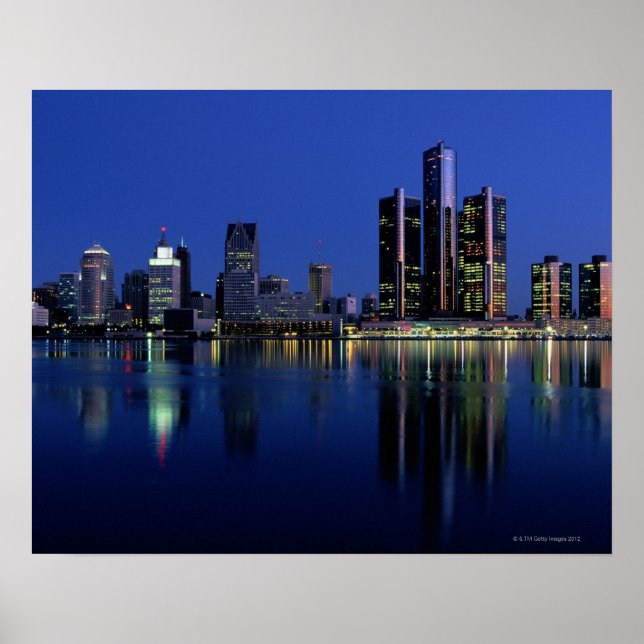 Detroit Skyline at Night Poster (Front)