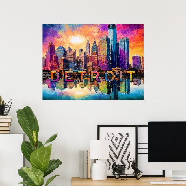 Detroit Skyline Colourful Abstract Art Poster  (Home Office)