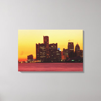 Detroit skyline in colourful sunset canvas print
