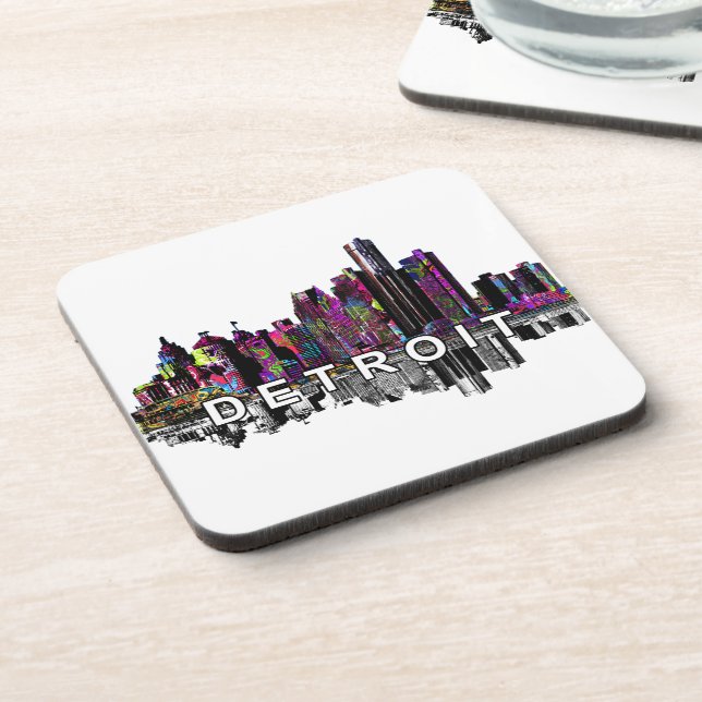 Detroit skyline in graffiti  Beverage Coaster (Left Side)