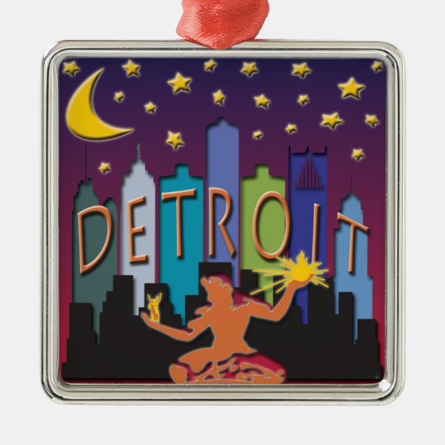 Detroit Skyline Mega Colour Metal Tree Decoration (Front)