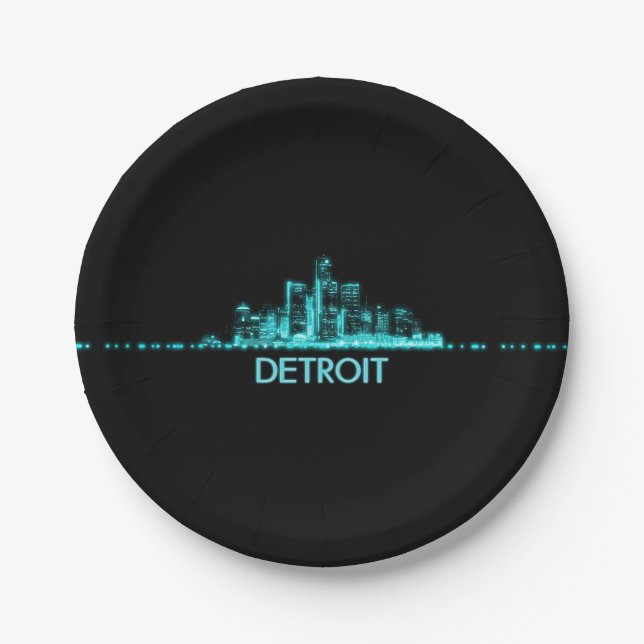 Detroit Skyline Paper Plate (Front)