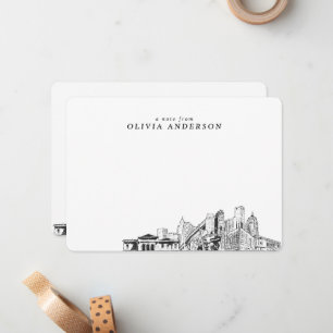 Detroit Skyline Sketch Personalised Note Cards