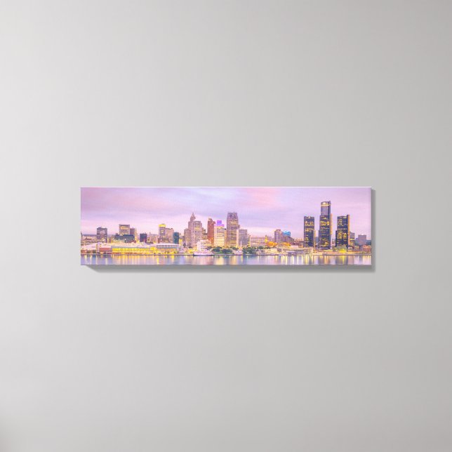 Detroit Skyline Sunset View From Windsor Canvas Print (Front)