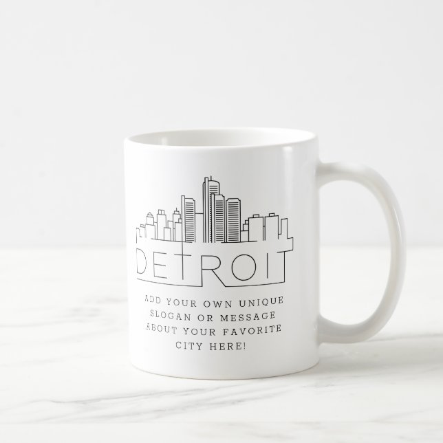 Detroit Stylized Skyline | Custom Slogan Coffee Mug (Right)