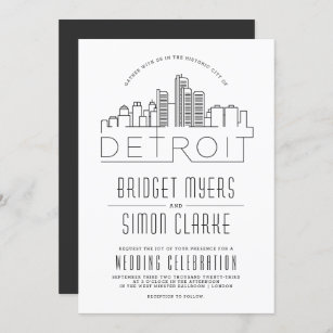 Detroit Wedding   Stylised Skyline Invitation