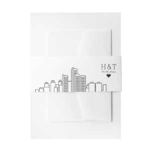 Detroit Wedding   Stylised Skyline Monogram Invitation Belly Band