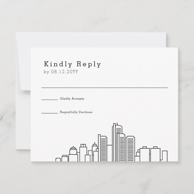 Detroit Wedding | Stylised Skyline RSVP Card (Front)