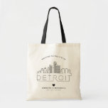 Detroit Wedding | Stylised Skyline Tote Bag<br><div class="desc">A unique wedding tote bag for a wedding taking place in the historic city of Detroit.  This tote features a stylised illustration of the city's unique skyline with its name underneath.  This is followed by your wedding day information in a matching open lined style.</div>