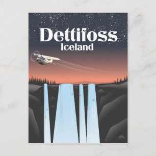Dettifoss Iceland travel poster. Postcard