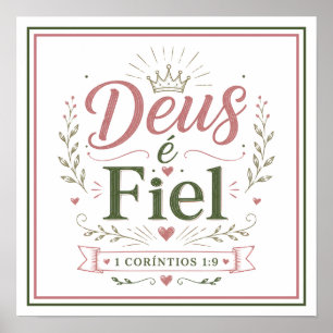 Deus é Fiel Citação Bíblica Frase Cristã Poster