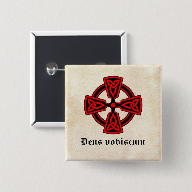 Deus Vobiscum Celtic Cross 15 Cm Square Badge (Front & Back)